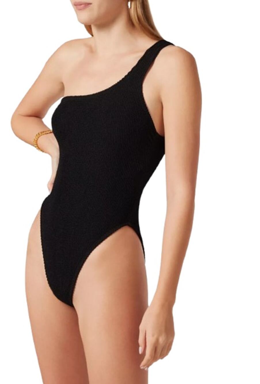 GOOD AMERICAN Always Fits One Shoulder Swimsuit SMALL MEDIUM 1-2 Black NWT